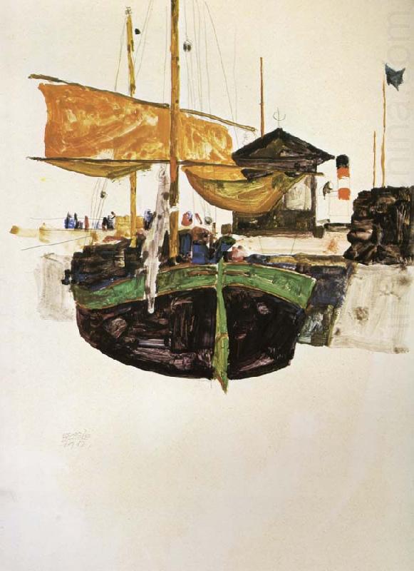 Egon Schiele Ships at Trieste china oil painting image